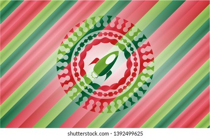 rocket icon inside christmas badge background.
