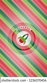rocket icon inside christmas colors style emblem.