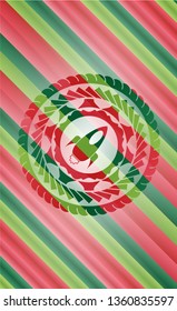 rocket icon inside christmas colors style emblem.
