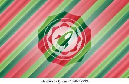 rocket icon inside christmas colors style badge.