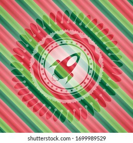 icono del cohete dentro del emblema del estilo de los colores de Navidad.