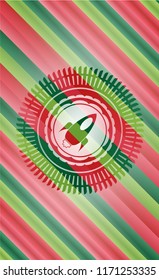 rocket icon inside christmas emblem background.
