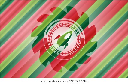 rocket icon inside christmas emblem background.