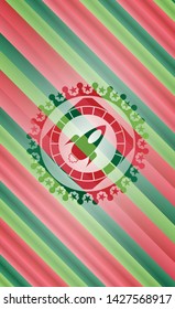 rocket icon inside christmas style badge..