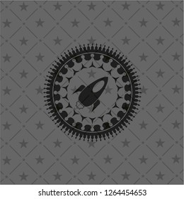 rocket icon inside dark emblem. Retro