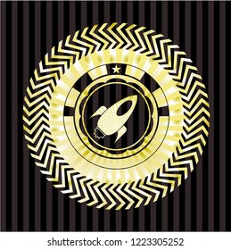 rocket icon inside gold badge or emblem