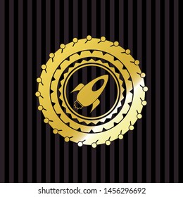 rocket icon inside gold badge or emblem