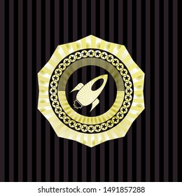 rocket icon inside gold badge or emblem