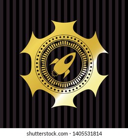 rocket icon inside golden badge or emblem