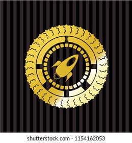 rocket icon inside golden emblem