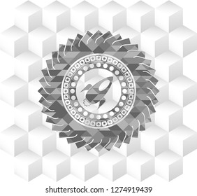 rocket icon inside grey emblem. Retro with geometric cube white background