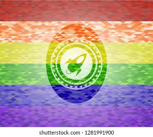 rocket icon inside lgbt colors emblem 