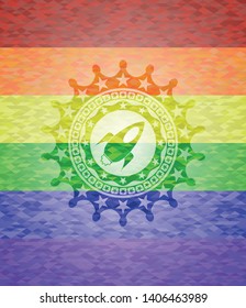 rocket icon inside lgbt colors emblem 