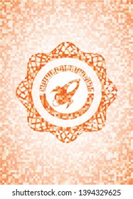 rocket icon inside orange mosaic emblem