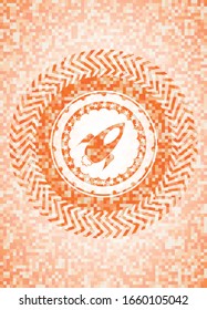 Raketensymbol innerhalb eines orangefarbenen Mosaikzeichens
