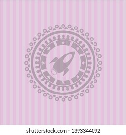 rocket icon inside pink emblem. Vintage.