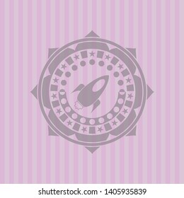 rocket icon inside pink emblem. Retro