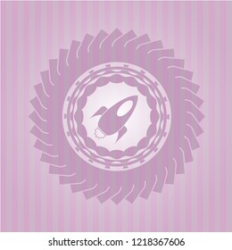 rocket icon inside realistic pink emblem