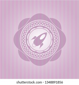 rocket icon inside realistic pink emblem