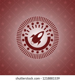 rocket icon inside realistic red emblem
