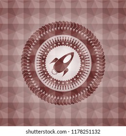 rocket icon inside red emblem or badge with geometric pattern background. Seamless.