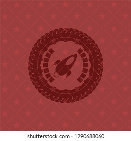 rocket icon inside red emblem. Retro
