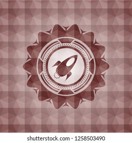 rocket icon inside red geometric emblem. Seamless.