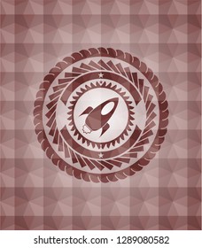 rocket icon inside red geometric emblem. Seamless.