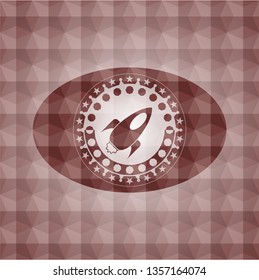 rocket icon inside red geometric emblem. Seamless.