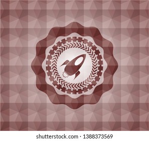 rocket icon inside red geometric badge. Seamless.