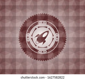 rocket icon inside red polygonal badge. Seamless.