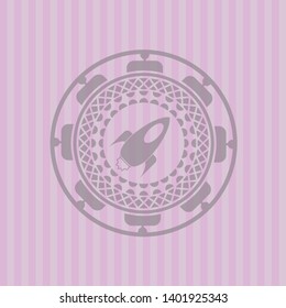 rocket icon inside retro pink emblem