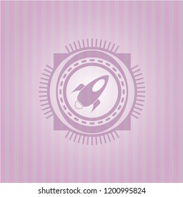 rocket icon inside retro style pink emblem