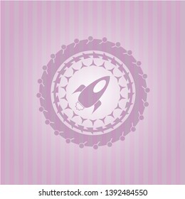 rocket icon inside retro style pink emblem