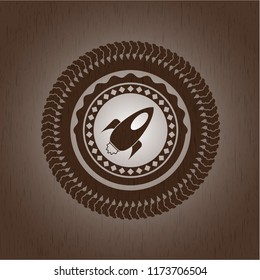 rocket icon inside wood emblem. Vintage.
