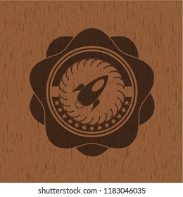 rocket icon inside wood emblem. Vintage.