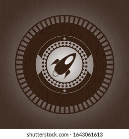 rocket icon inside wood emblem. Vintage.