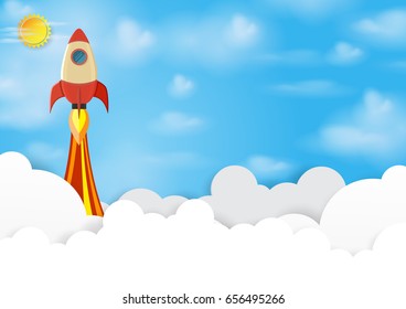Rocket icon into blue sky. Business startup concept.Vector illustration.