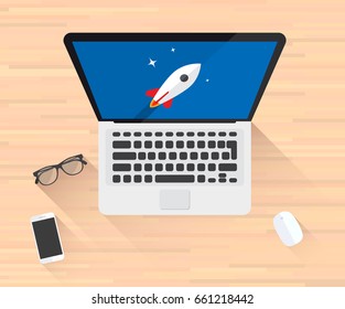 Rocket Icon Laptop Illustration