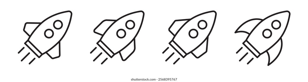 Rocket icon. Rocket launch line icon. Flying rocket icon.