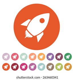 The rocket icon. Launch and speed symbol. Flat Vector illustration. Button Set