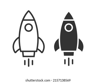 Rocket icon. Launch and start symbol. Spacecraft sign. Vector illustration image.