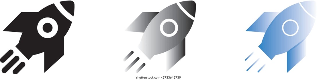 Rocket icon. Rocket launched icon vector. Simple black silhouettes 