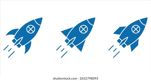 Ícone do foguete. Foguete lançado ícone vetor. Ícone de inicialização line art, conjunto de vetores . Ícone de vetor de foguete, símbolo de Inicialização, sinal plano preenchido, pictograma sólido isolado .  