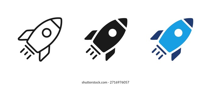 Ícone de foguete lançando para cima. Lançamento de start-ups e símbolo de crescimento da empresa para inovação, desenvolvimento de projetos, aceleração, estratégia, marketing e progresso bem-sucedido.