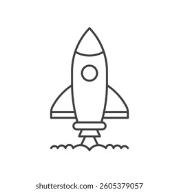 Rocket icon in line stroke flat style. Space ship vector illustration on isolated background. Transport sign business concept.