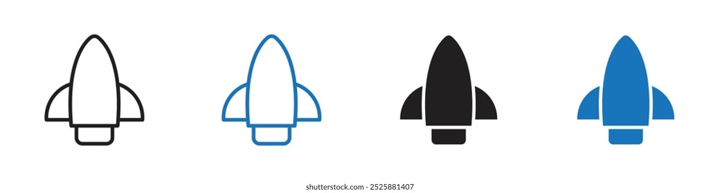 Rocket icon linear graphics set vector in black