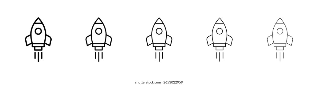 Ícone de foguete ou estilo preto de contorno de ilustração de logotipo