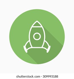Rocket icon with long shadow ,flat design , thin line style, vector 