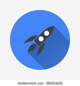 Rocket  icon with long shadow, flat design. Vector illustration.